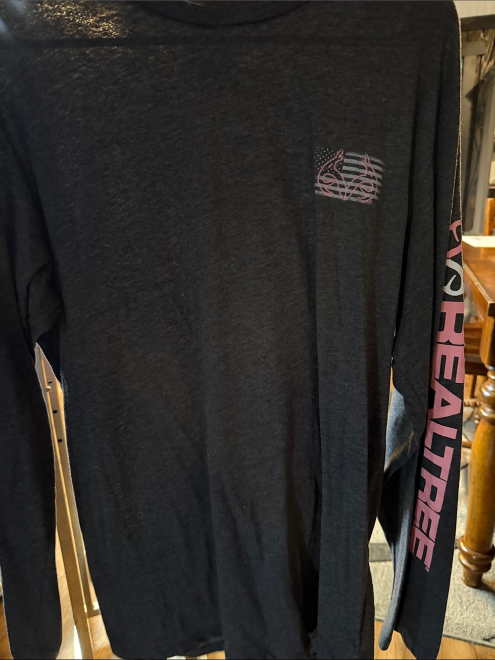 Realtree Black Long-Sleeve Tee with Pink Sleeve Logo